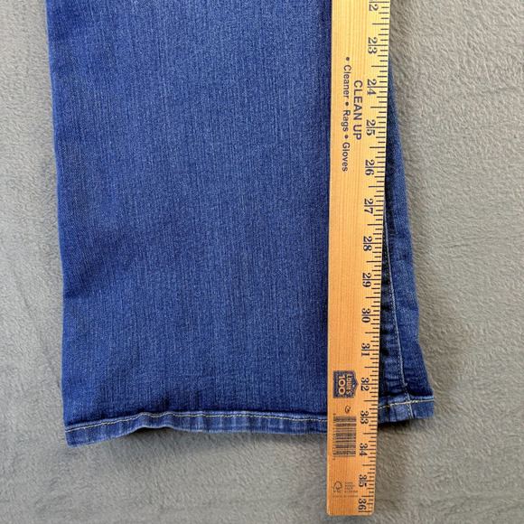 NYDJ Farrah Flare Jeans Womens 12 Blue Denim Stretch Lift Tuck Distressed Rock - Picture 8 of 11